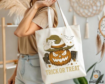 Trick or Treat Pumpkin PNG | Halloween T-Shirt Design | Witch Hat Jack O' Lantern | Digital Download Clipart