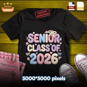 2026年卒業生向けかぎ針編み風卒業シャツデザインPNG SVGデジタルダウンロード