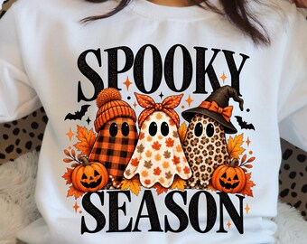 Camiseta com estampa de leopardo vintage em patchwork, estilo faroeste, com fantasmas para o Halloween (PNG), design para sublimação, ideal para presente feminino, disponível para download digital.