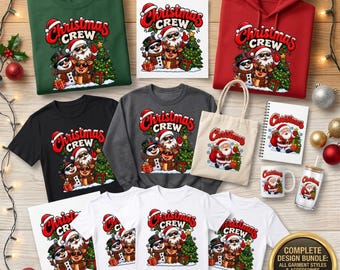 Arquivo PNG e SVG para desenho de Papai Noel, boneco de neve e rena em PNG e SVG, ideal para sublimação em camisetas natalinas e para corte em Cricut.