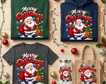 Design de camiseta com Papai Noel em PNG e SVG, sublimação natalina, arquivo de corte para Cricut, download digital festivo.
