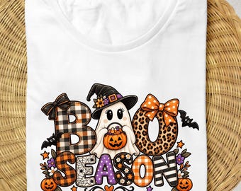 PNG da Temporada Assustadora de Boo, Design de Camiseta de Bruxa Fantasma de Halloween, Sublimação de Abóbora Fofa de Outono, Download Digital de Halloween