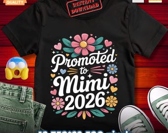Promossa a Mimi 2026 Floral Grandma Sublimazione PNG SVG, Design per maglietta per la festa della mamma primaverile, Download digitale