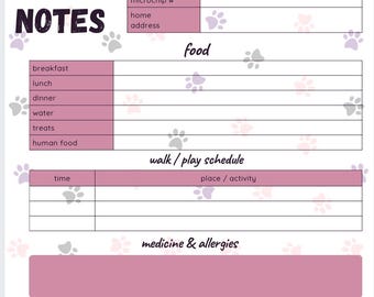 Pet Sitter Notes