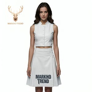 Women’s White Leather Mini Skirt | High Waist A-Line Retro Skirt | Handmade Fashion Outfit, Party, Casual, Summer
