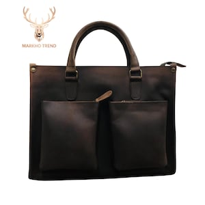 Handmade Full Grain Leather Tote Bag | Unisex Brown Work Bag | Men’s & Women’s Leather Laptop Bag | Durable Everyday Bag