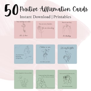 50 Afirmações Positivas | Cartões Digitais de Afirmações para Imprimir - Crescimento Pessoal e Empoderamento | Cartões para Alívio do Estresse