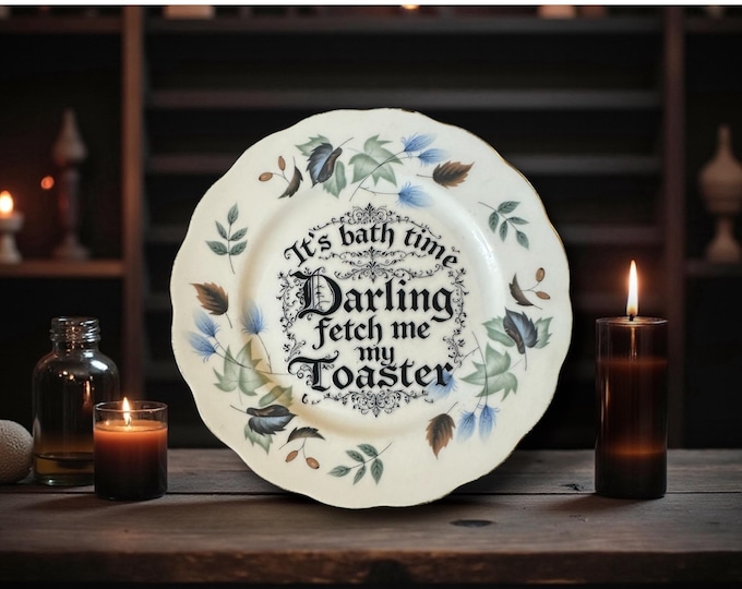 It’s Bathtime Darling, Fetch Me My Toaster Plate – Vintage Crackpottery with stand