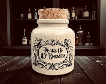 Tears of my enemies stoneware apothecary jar