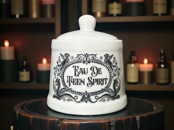 Eau De Teen Spirit white apothecary jar pot