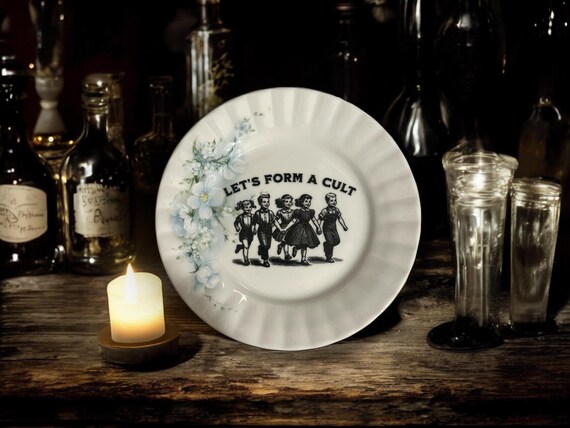 Let's form a cult, vintage plate with stand