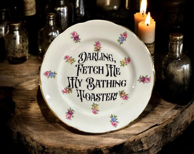 Darling fetch me my bathing toaster, vintage plate with stand
