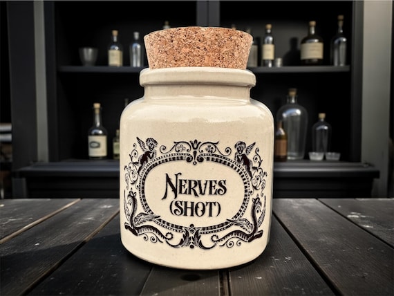 Nerves Shot Stoneware Jar | Funny Statement Storage | Humorous Home Decor | Novelty Gift