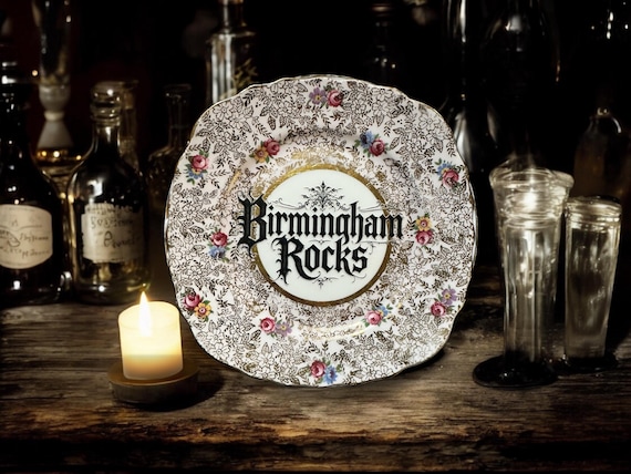 Birmingham Rocks” Plate – Vintage Crackpottery with stand