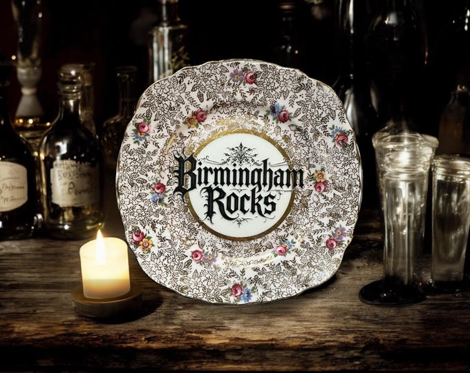 Birmingham Rocks” Plate – Vintage Crackpottery with stand
