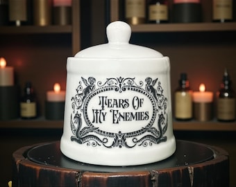 Jar Tears Of My Enemies white apothecary jar pot