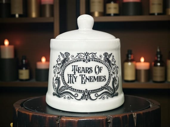Jar Tears Of My Enemies white apothecary jar pot