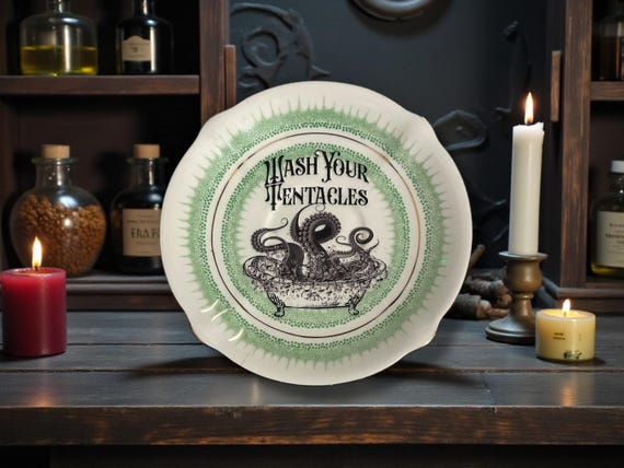 Wash Your Tentacles | Vintage Sarcastic Saucer | Dark Humour Decor | 13cm