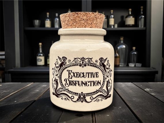 Executive Disfunction Stoneware Jar | Funny Mental Health Decor | Statement Storage | Novelty Gift