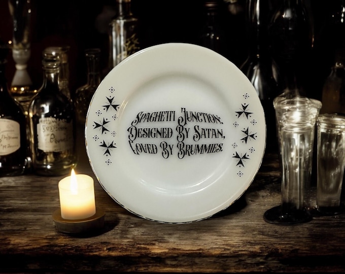 Spaghetti Junction – Designed by Satan, Loved by Brummies” Plate – Vintage Crackpottery with stand