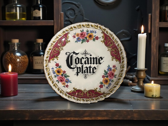 Cocaine | Vintage Dark Humour Saucer | Sarcastic Decor | 13cm