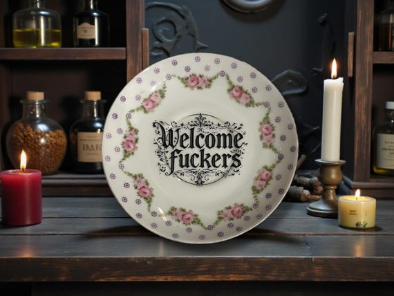 Welcome Fuckers | Vintage Rude Saucer | Dark Humour Decor | 13cm