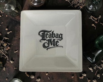 Teabag Me Teabag Tidy | Funny Tea Bag Holder | Rude Tea Lover Gift | Gothic Kitchen Decor | Dark Humour Homeware