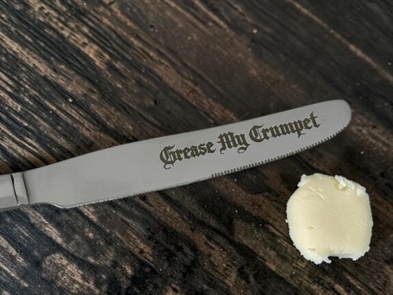 Grease My Crumpet Engraved Butter Knife | Stainless Steel | Funny Kitchen Gift