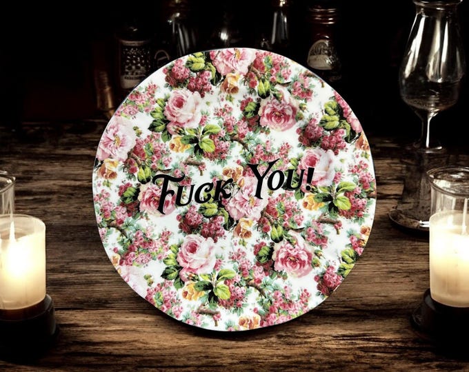 Fuck you, vintage plate with stand