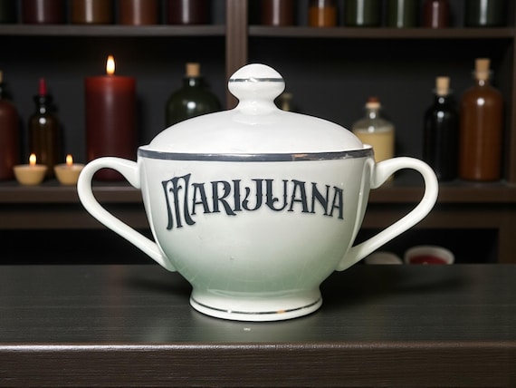 Marijuana white apothecary jar