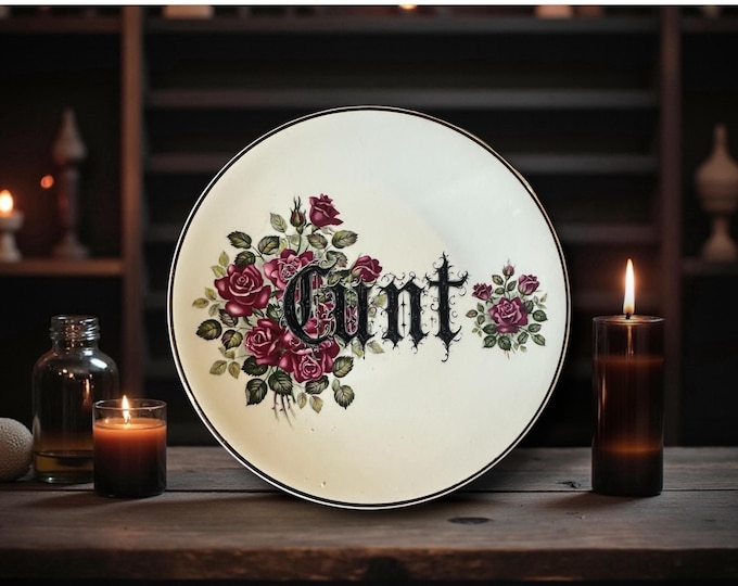 Cunt, vintage plate with stand
