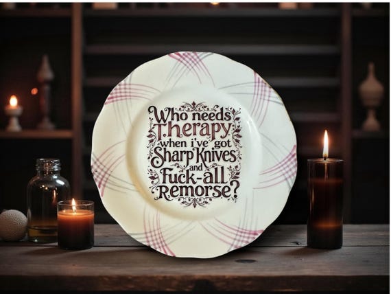 Who Needs Therapy, vintage plate with stand