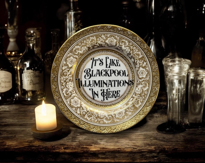 It's like blackpool illuminations in here, vintage plate with stand