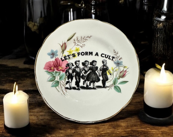Let's form a cult, vintage plate with stand