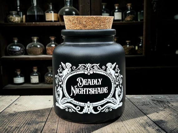 Deadly Nightshade Apothecary Jar – Gothic Storage Jar – Poison Bottle Decor – Dark Humour Gift