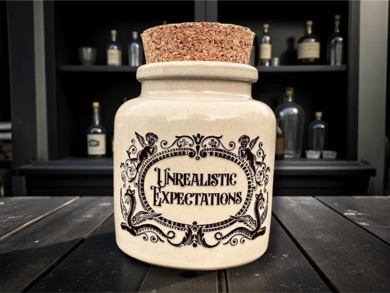 Unrealistic Expecations Stoneware Jar | Funny Statement Storage | Humorous Home Decor | Novelty Gift