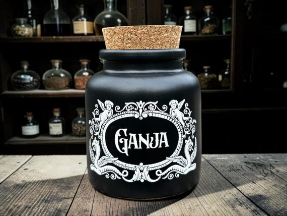 Ganja Apothecary Jar – Gothic Storage Jar – Alternative Cannabis Decor – Dark Humour Gift