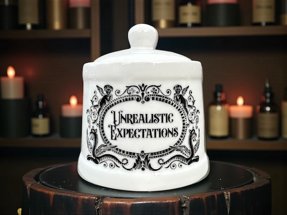 Unrealistic Expectations Ceramic Jar | Funny Statement Storage | Humorous Home Decor | Novelty Gift