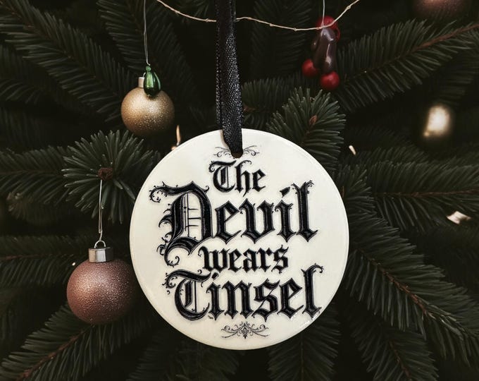 The Devil Wears Tinsel Ceramic bauble