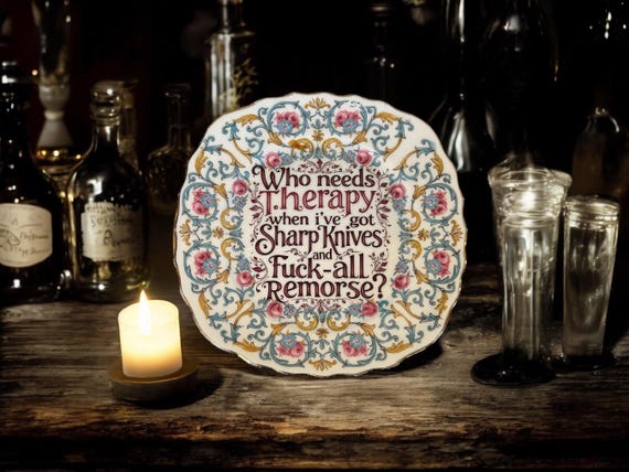 Who Needs Therapy, vintage plate with stand