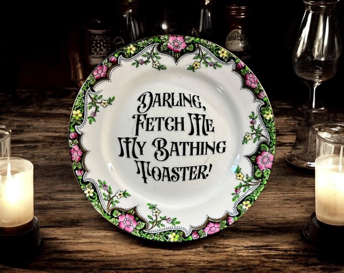 Darling fetch me my bathing toaster, vintage plate with stand