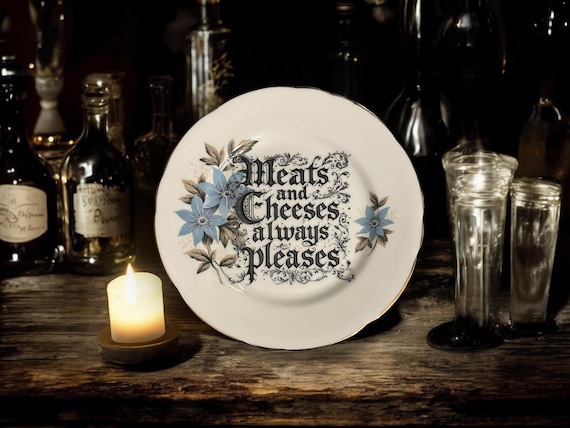 Meats and Cheeses Always Pleases Plate – Vintage Crackpottery with stand