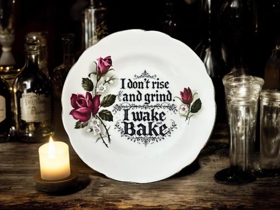 Vintage Decorative Plate: Wake and Bake - Includes Stand