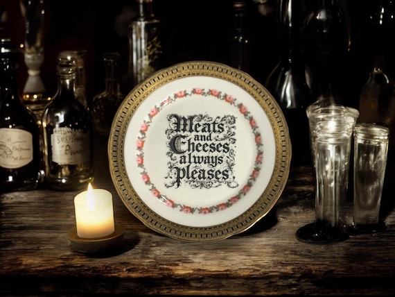 Meats and Cheeses Always Pleases Plate – Vintage Crackpottery with stand