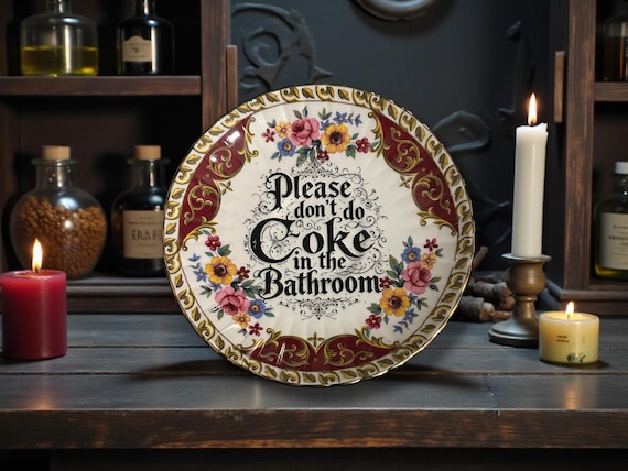 Please Don’t Do Coke in the Bathroom | Vintage Dark Humour Saucer | Sarcastic Decor | 13cm