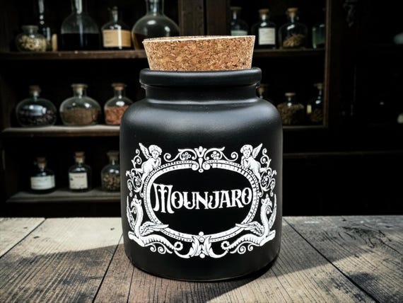 Mounjaro Apothecary Jar – Funny Weight Loss Storage Jar – Gothic Kitchen Decor – Alternative Gift