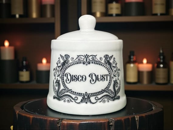Disco Dust white apothecary jar pot