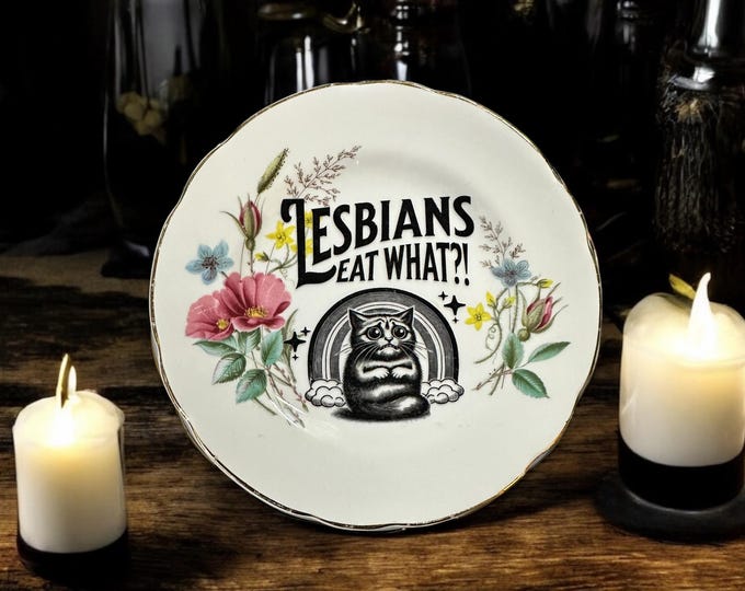Lesbians eat what, vintage plate with stand