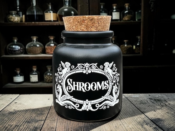 Shrooms Apothecary Jar – Gothic Storage Jar – Alternative Mushroom Decor – Dark Humour Gift