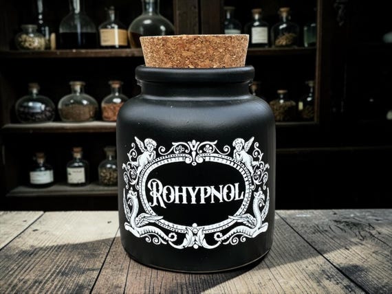 Rohypnol Cork Lid Jar – Gothic Storage Decor – Moody Victorian Apothecary Aesthetic